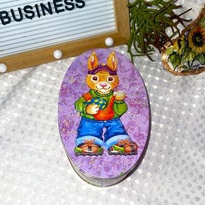 Tin Box Co. "Raised" Rabbit with Eggs Collectible Oval-Shaped Tin Nwot.